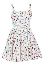 Bateau Neck Vintage Shirred Cotton/Spandex Tropical Print  Dress