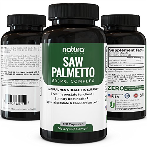 Natural Saw Palmetto Capsules For Prostate Health | Best Herbal DHT Blocker Supplement to Fight Hair Loss | Extract & Berry Powder Complex To Reduce Frequent Urination | 100 Capsules