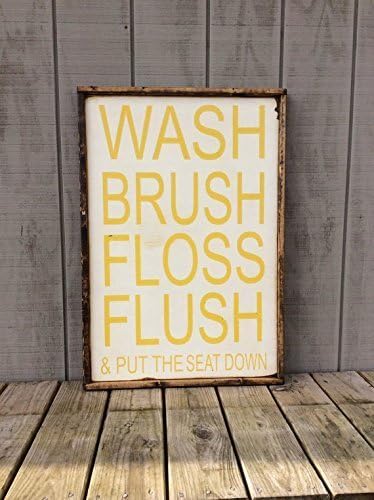 Wash Brush Floss Flush Sign Bathroom Rules Sign