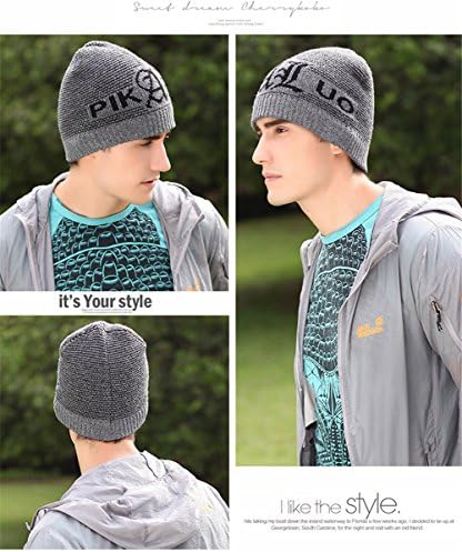 Men's Winter Warm Hats Knit Beanie Fleece Lining Hats Skull Cap Grey