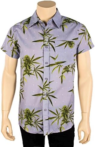 Uwant Hawaiian Shirt Tropical Print Button Down Pot Weed Leaf S M L XL 2X