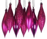 8ct Pink Magenta Shatterproof 4-Finish Finial Drop Christmas Ornaments 5.5"