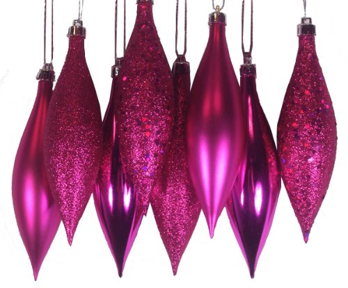 8ct Pink Magenta Shatterproof 4-Finish Finial Drop Christmas Ornaments 5.5"
