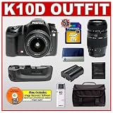 Pentax K10D Digital SLR Camera Body + Pentax 18-55mm f/3.5-5.6 Lens + Tamron 70-300mm Di AF Lens + Pentax D-BG2 Battery Grip + 4GB Memory Card + Lithium-Ion Spare Replacement Battery + Deluxe Gadget Bag