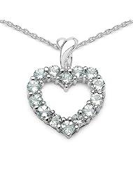 0.84 Carat Genuine Aquamarine 925 Sterling Silver Heart Pendant