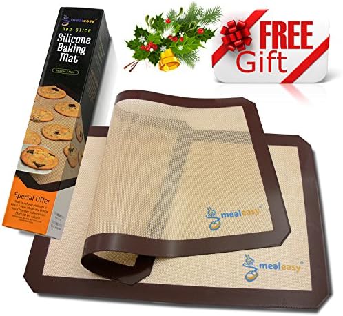 Silicone Baking Mat Set 2pk - Premium Quality Silicone - Best Lifetime Guarantee - Non-Stick Alternative To Silpat Or Parchment Paper - PLUS AN AMAZING BONUS 1-Year MealEasy Subscription With THOUSANDS of Recipes!