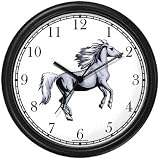 White Stallion Horse Wall Clock by WatchBuddy Timepieces (Black Frame)