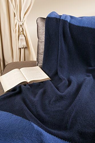 Handmade Natural Style 100% Merino Wool 70' X 55' Throw Blanket Made in Ireland (Ink Blue/Light Blue)