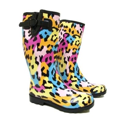 Womens Funky Multi-Colour Leopard Ladies Wellies Festival Wellington Rain Boots