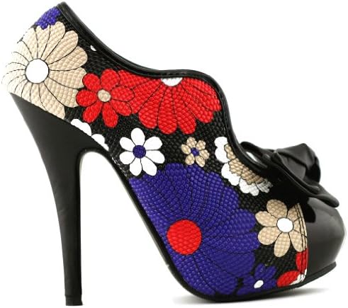 Show Story Vintage Two Tone Bow Platform Stiletto High Heel Ankle Boots,LF30427