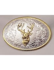 DEER HEAD STERLING SILVER/GOLD PLATED BELT BUCKLE (Discontinued Buckle)