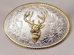 DEER HEAD  STERLING SILVER/GOLD PLATED  BELT BUCKLE