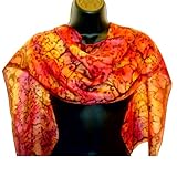 ArtisanStreet's Red, Fuchsia & Gold Hand Painted Silk Scarf