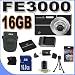 Olympus FE-3000 10MP Digital Camera with 3x Optical Zoom and 2.7 Inch LCD (Black) + 16GB Micro SD Memory + Extended Life Battery + Ac/Dc Rapid Charger + USB Card Reader + Memory Card Wallet + Deluxe Case w/Strap + Accessory Saver Bundle!