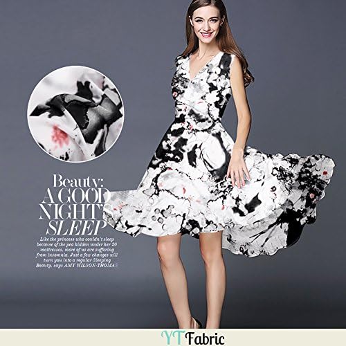 White Silk Chiffon Fabric With Ink wash painting Pattern By The Yard,1m