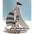 Deko Segelboot Boot Schiff Holz mit Fisch und Fischernetz H�he 21cm