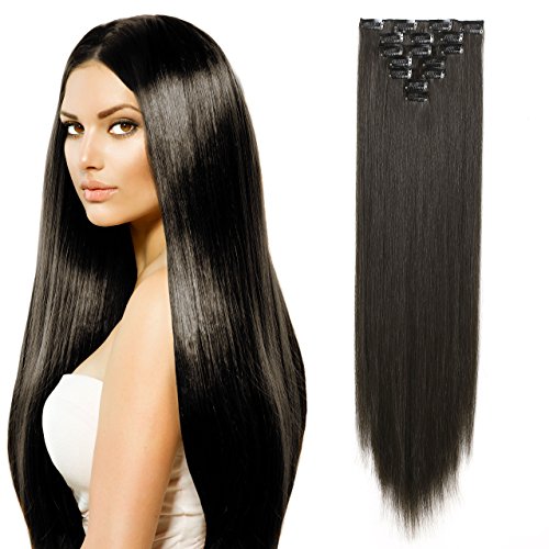 Onedor 20 Curly or 24 Straight Full Head Kanekalon Futura Heat Resistance Hair Extensions Clip on in Hairpieces 7pcs 140g (4# Dark Brown - Straight) Onedor 20" Curly or 24" Straight Full Head Kanekalon Futura Heat Resistance Hair Extensions Clip on in Hairpieces 7pcs 140g (4# Dark Brown - Straight)