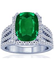 18K White Gold Cushion Cut Emerald Ring With Sidestones (GIA Certificate)