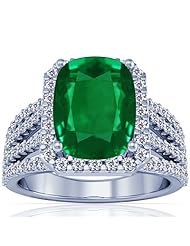 14K White Gold Cushion Cut Emerald Ring With Sidestones (GIA Certificate)