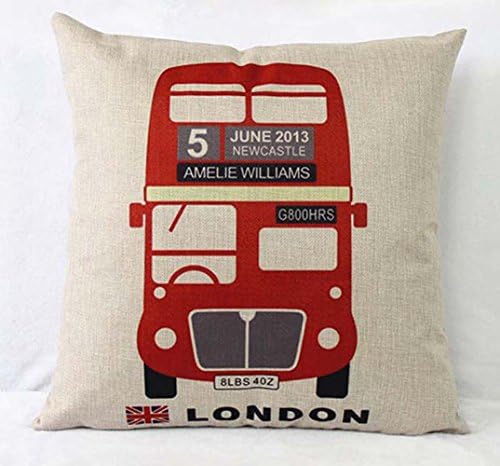 Personalized Decorative Retro UK London City Red Bus Cushion Pillow Cover Case Pillowcase with Zipper for Home Sofa Decorations 17.3x17.3inch (B)