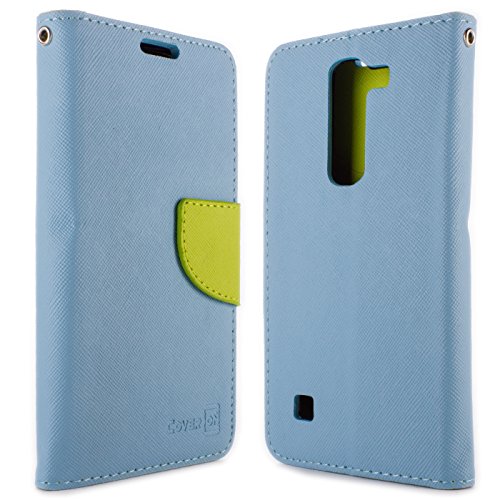 LG Volt 2 Case, Flip Stand Wallet [CoverONÂ® CarryAll Pouch] Tough Textured Exterior Design [Features Credit Card ID Slots and Wristlet Strap] Phone Cover Case for LG Volt 2 - Light Blue / Neon Green