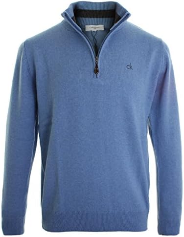 Calvin Klein Men's CK 1/4 Zip Neck Superwool Sweater - L - Cloud Blue