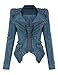 PrettyGuide Women's Power Studded Shoulder Notch Lapel Denim Jacket