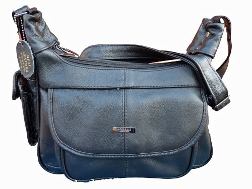 Italian Leather Ladies Handbag Black Soft Leather Shoulder Bag 7473