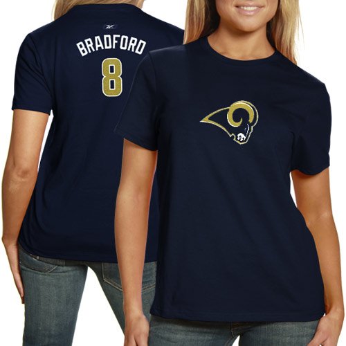 Reebok St. Louis Rams #8 Sam Bradford Ladies Navy Blue Net Player T-shirt (Small)