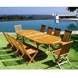 Salon de jardin en teck huil� - Salon de jardin 10/12 personnes - Table teck ovale + 10 chaises teck pliantes