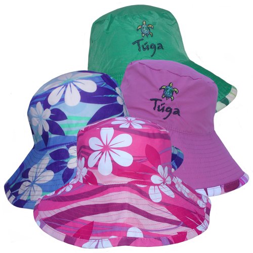 Girls Reversible UV Sun Protective Plumeria Bucket Hats (UPF 50+)