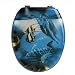 Siege Toilette Abattant WC Bois Laqué Bleu Décor Dauphin et Poissons