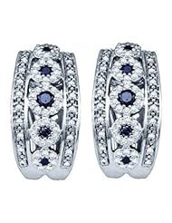 0.75 cttw 10k White Gold Black Diamond and White Diamond Halo Flower Design Huggie Hoop Earrings (Real Diamonds: 3/4 cttw)