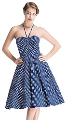 Polka Dot Print Vintage Stretchy Halter Off the Shoulder  Dress