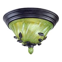Westinghouse 69043 Cedar Forrest Three-Light Flush Mount Fixture, Antique Bronze Finish with Seeded Oliveta Globe