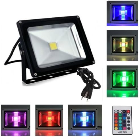 Redtag Lighting® 50W Waterproof Outdoor Security LED Flood Light Spotlight High Powered RGB Color Change(16 Different Color Tones) with Plug and Remote Control AC85V-265V, with 1 meter power plug