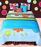 Bacati Valley of Flowers Turquoise/Lime Twin Quilt