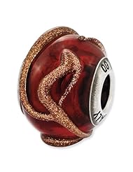 Sterling Silver Reflections Italian Dark Red w/Brown Textured Lines Glass B
