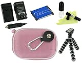 rooCASE 5n1 Nylon Hard Shell (Pink) Case with Memory Foam / NB-4L 900MaH Li-Ion Battery / AC DC Charger / Tripod / LCD Cleaning Kit for Canon PowerShot SD960IS Digital Camera Light Blue