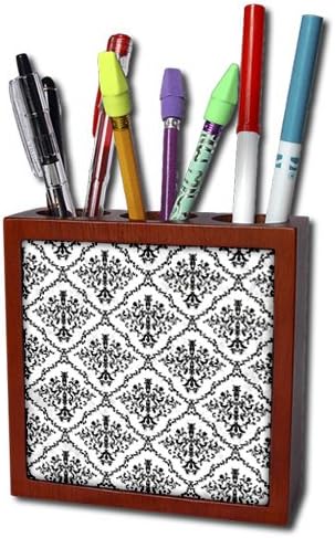 Anne Marie Baugh - Pattern - Black and White Diamond Damask Pattern - 5 inch tile pen holder (ph_210943_1)