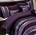 Grand Linen 3-Layer Modern Purple Black Silver Chenille Curtain Set with Attached Valance and Sheer Back