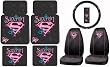 Supergirl Stars & Butterflies 7pc Combo Set Front & Rear Floor Mats, Seat Covers & Steering Wheel Cover Plus Bonus Matching Decal