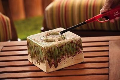 Single Flame Ceramic Firepot - Burgundy & Green Drip Glaze