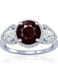 18K White Gold Round Cut Ruby Ring With Sidestones