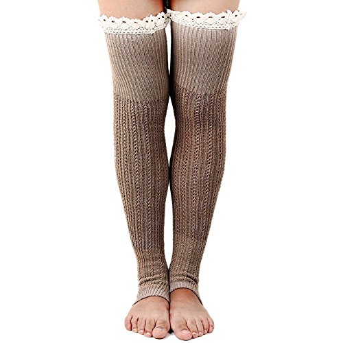 LILBETTER Crochet Lace Trim Cotton Knit Leg Warmers Boot Socks