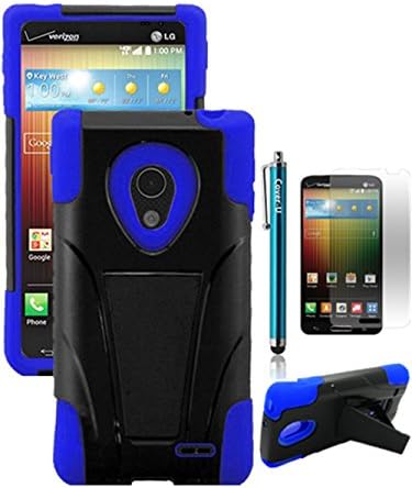 Cover-U® LG Lucid 3 VS876 Hybird Dual Layer Armor Case with built in Kickstand BLUE+BLACK Included [Free Premium Screen Guard + Free Cover U (TM) Stylus Pen]