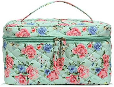 Cosmetic Bag, Cosmetic Organizer, E-BLOOMY Printing Series Flowers Makeup Bag Organizer for Women (Green)