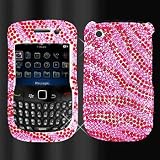 SPARKLING PINK WITH HOT PINK ZEBRA STRIP FULL DIAMOND RHINESTONE SNAP ON HARD SKIN PROTECTOR SHELL COVER CASE FOR BLACKBERRY CURVE 8520 8530