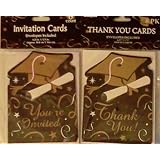 Graduation Invitation Cards (8 ct.) and Thank You Cards (8 ct.) ~ Matching Black and Gold Design