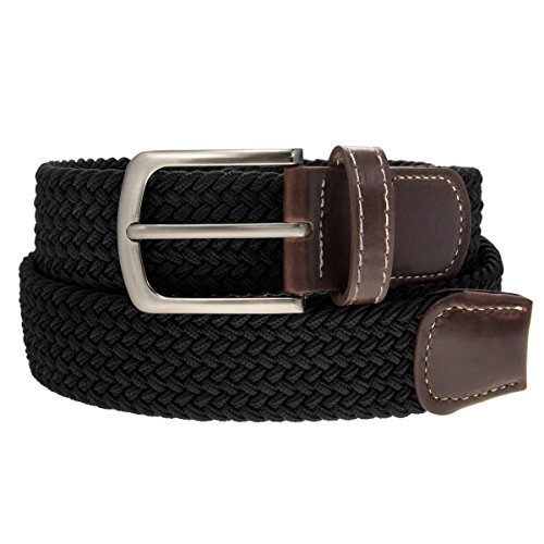 DG Hill Unisex Elastic Woven Stretch Braided Belt,Large fits waist sizes (36-40),Black